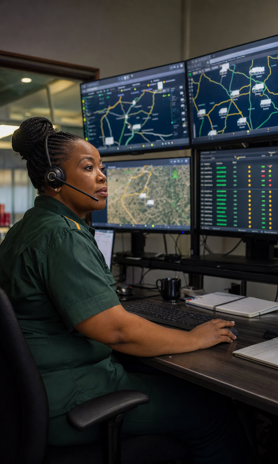 Logistics dispatcher monitoring truck routes
